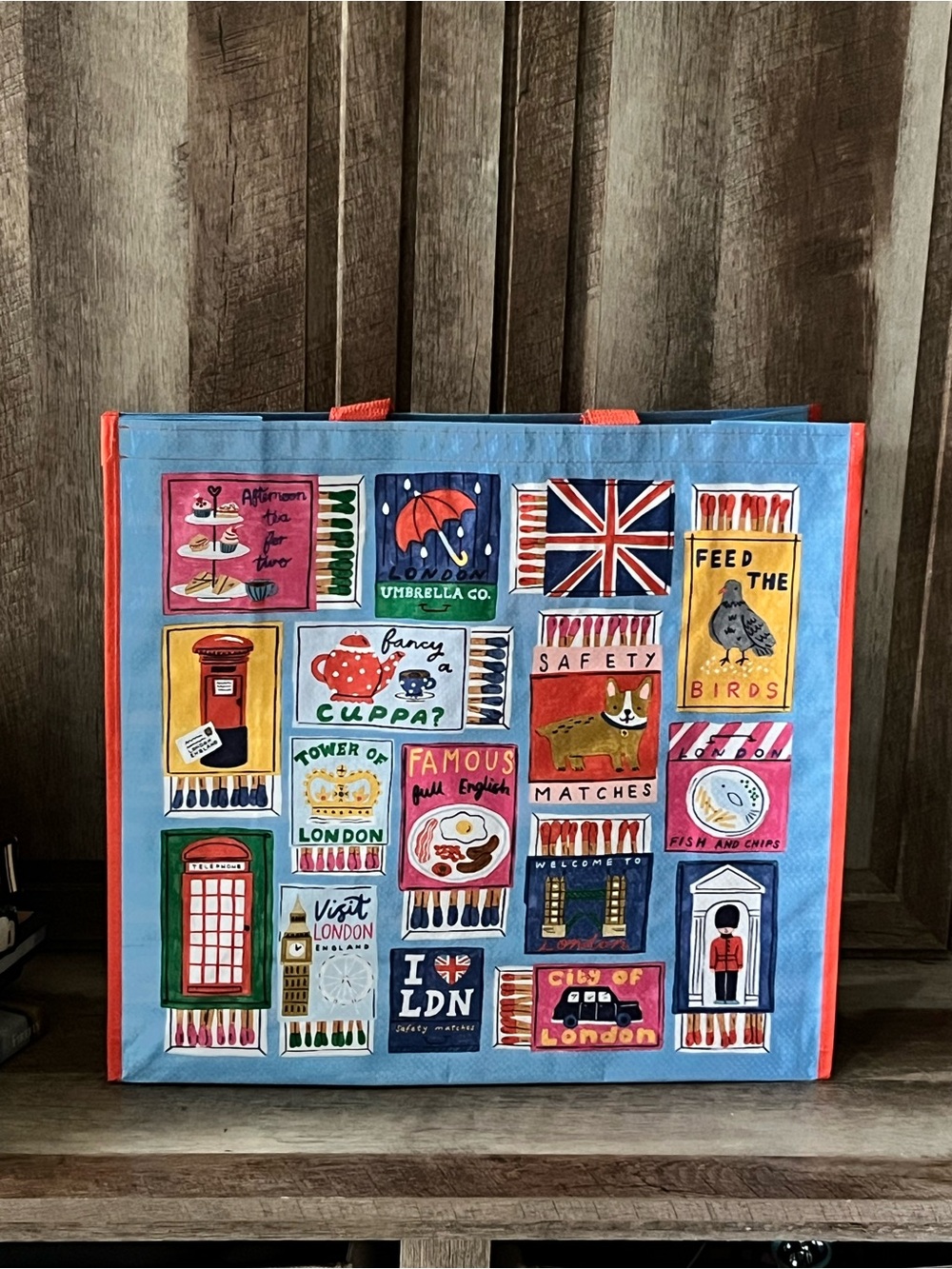 Reusable London Graphic Tote Bag - Blue & Red